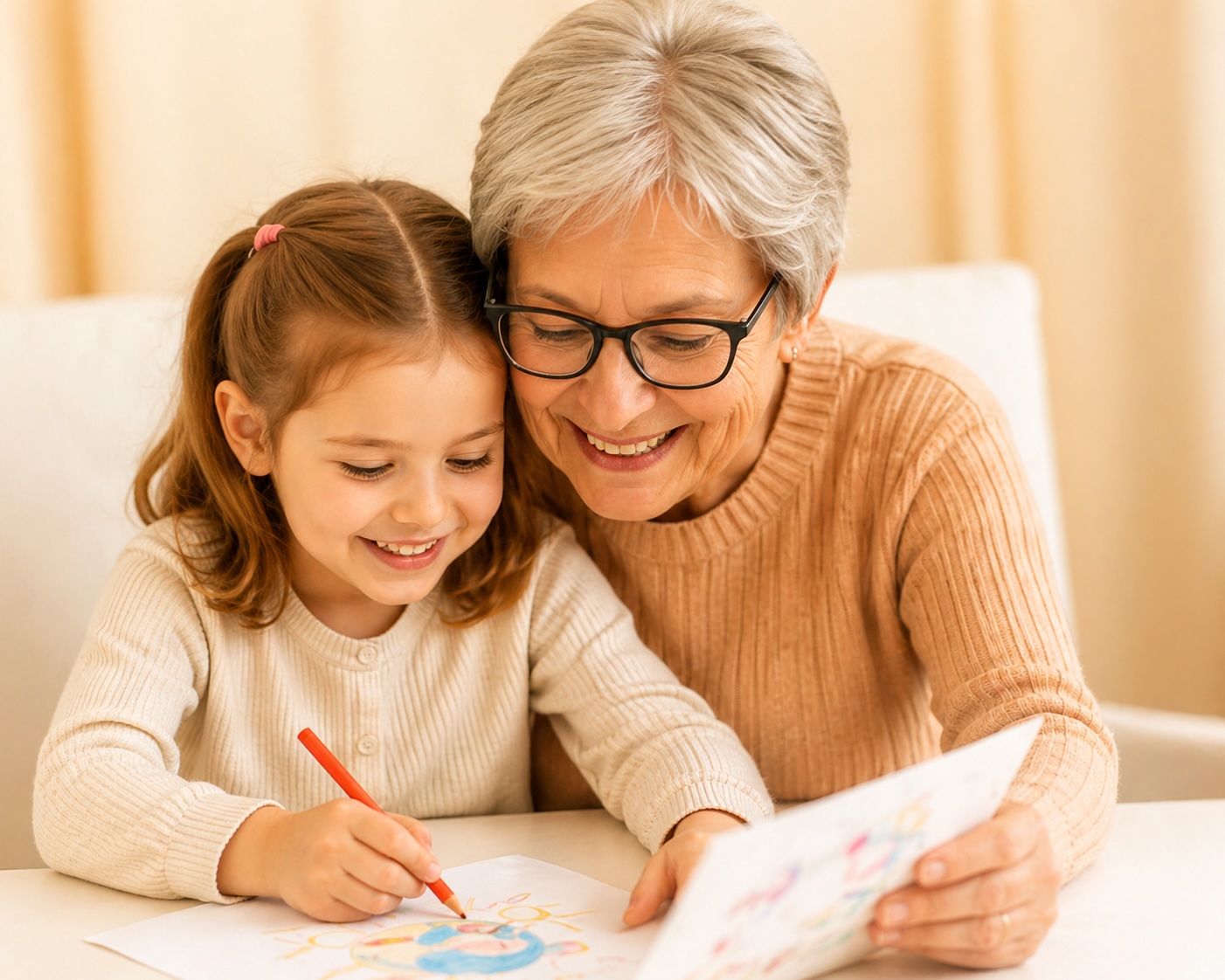 Abuela y nieta dibujando juntas